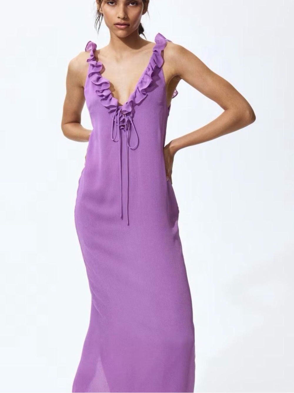 H&M Lilac Ruffle-Trim Maxi Dress
